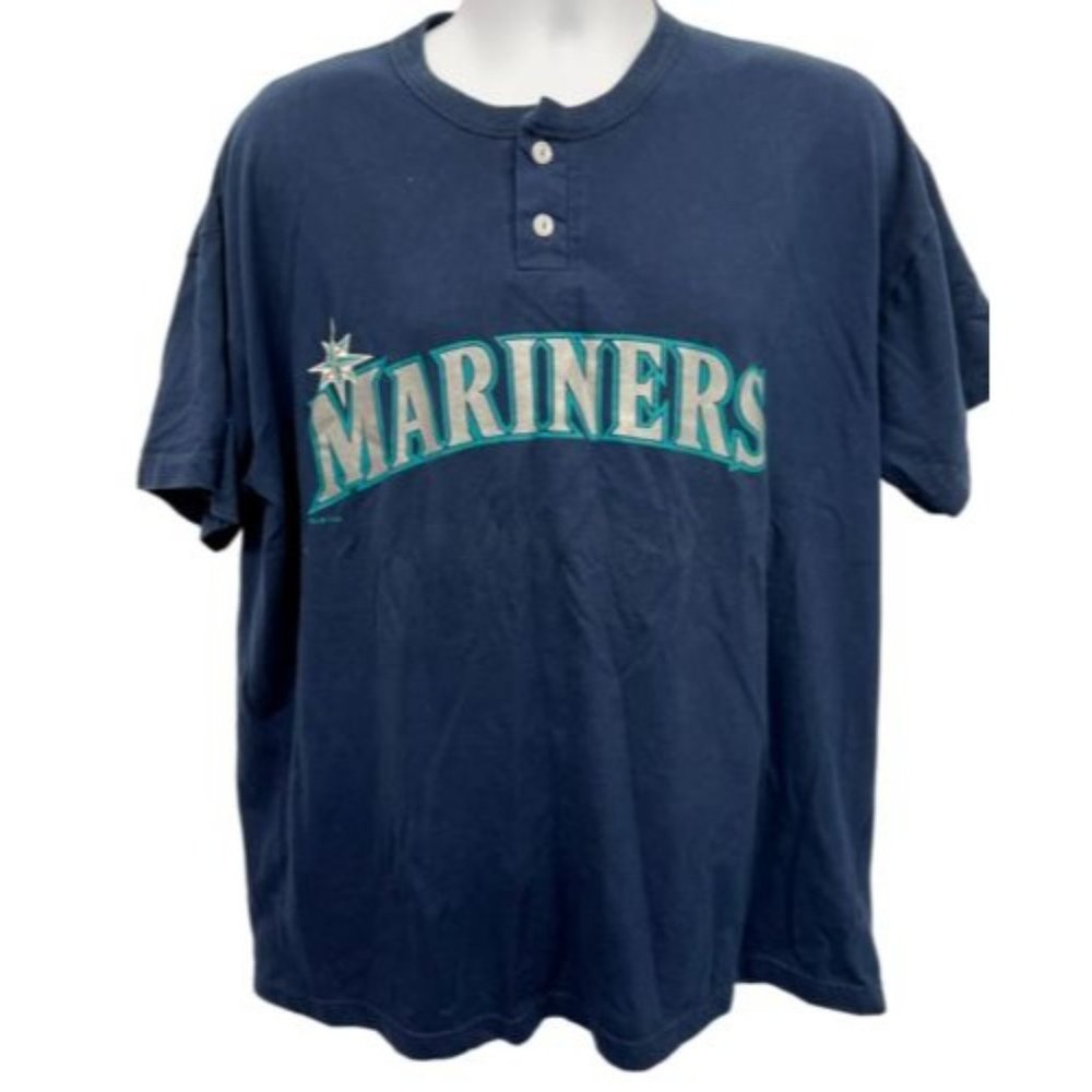 Vintage Seattle Mariners Russell Athletic Henley Style T-Shirt XL Extra Large